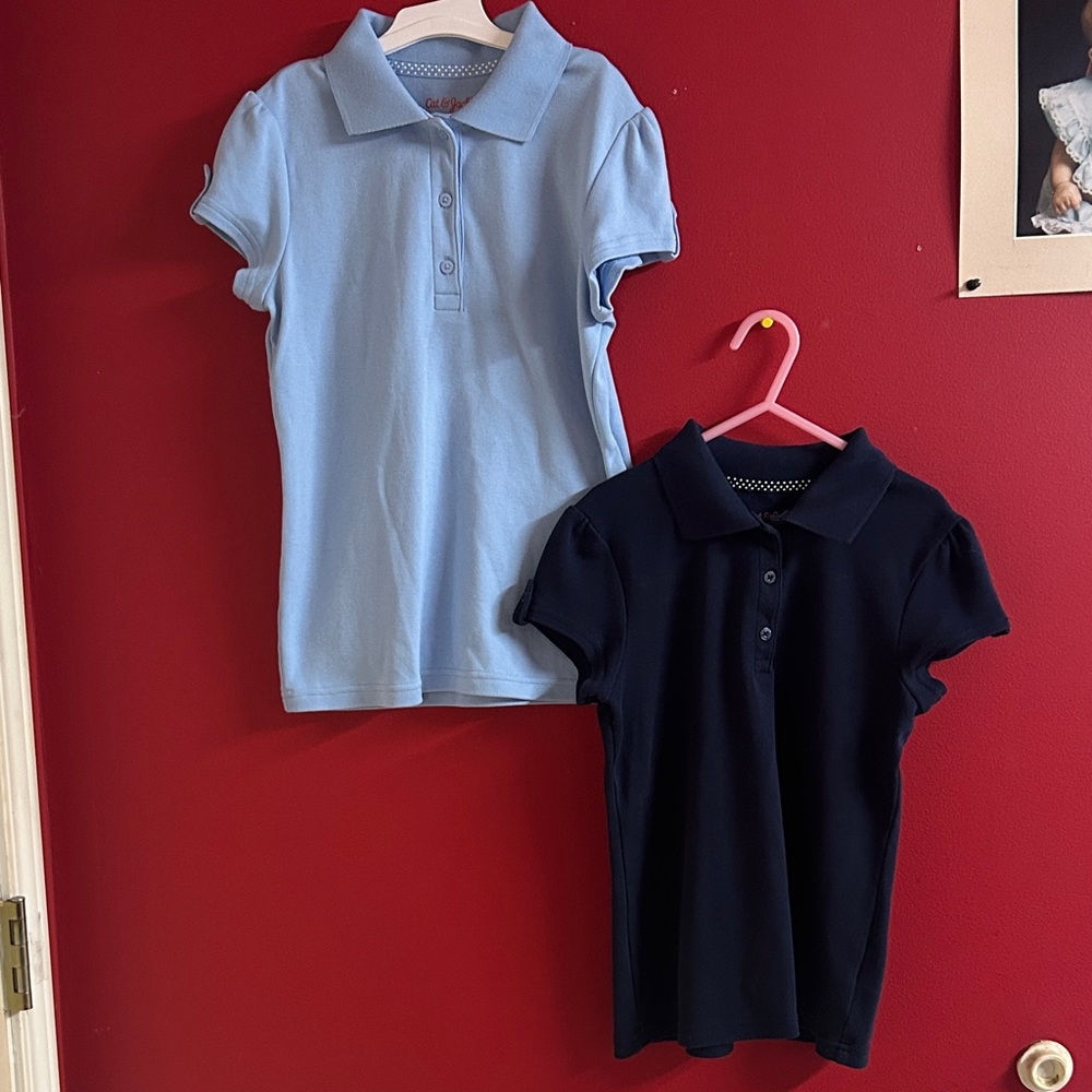 Cat & Jack Light Blue and Navy Polo Shirts size 7-8 lot of 2
